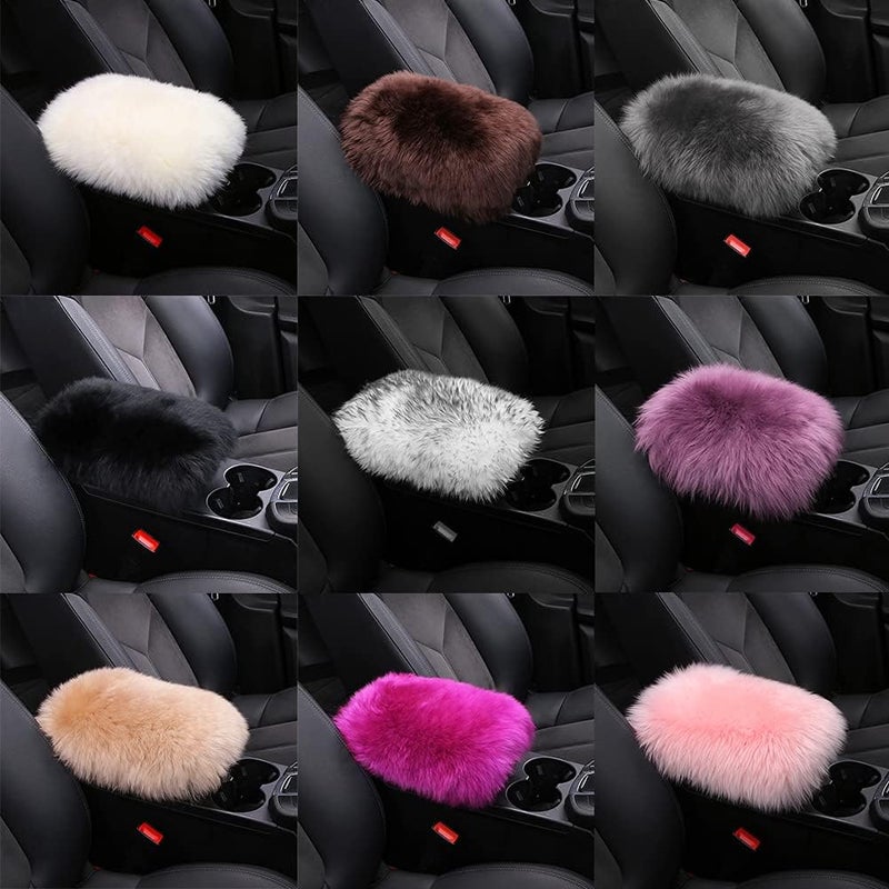 LLB Auto Center Console Cover Pad Universal Fit for SUV/Truck/Car, Genuine Sheepskin Wool Fur Car Armrest Seat Box Cover, Furry Fluffy Auto Armrest Cover Protector (Carbon Gray) - Image 2